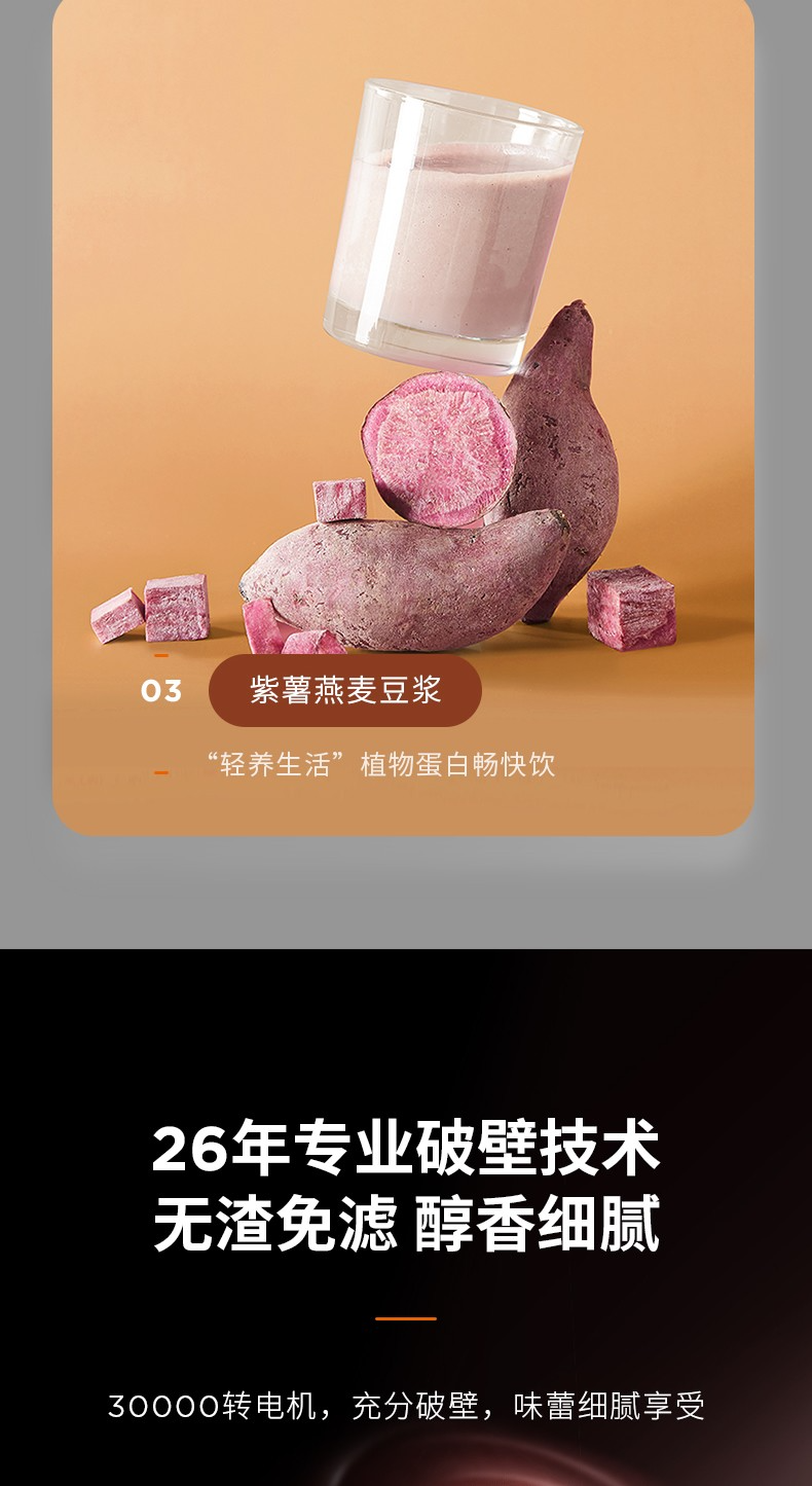 九阳（Joyoung）免洗破壁机家用 低音 免手洗 高端多功能 热烘 榨汁机 豆浆机深空灰L15-Y650
