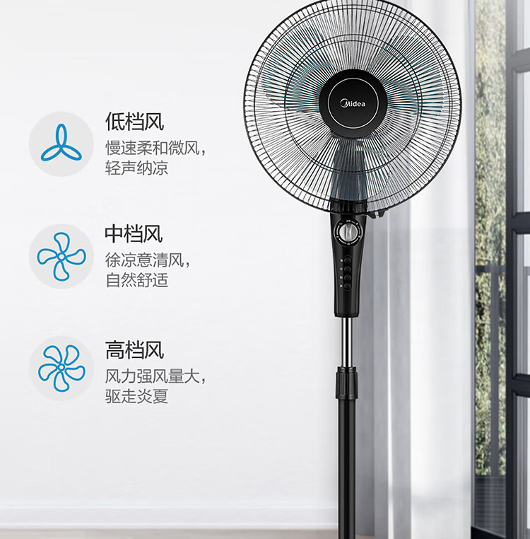 美的（Midea）电风扇 3叶3档落地扇家用 2小时定时 摇头广角送风宿舍机械式电风扇 白色 FSA40YE