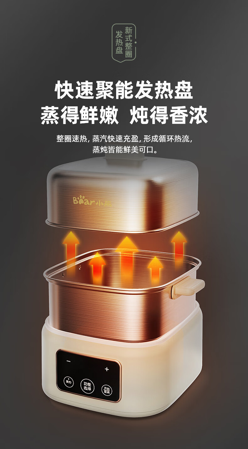 小熊（Bear）煮蛋器 ZDQ-C06H1家用蒸蛋器 钢盒早餐迷你机 自动断电微电脑预约定时 双层大容量配白瓷炖盅