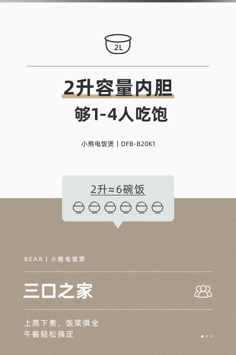 小熊（Bear）电饭煲  DFB-B20K1 浅绿色 小型电饭锅 宿舍1-2-3人多功能智能预约保温煲汤煮粥煮饭锅2升