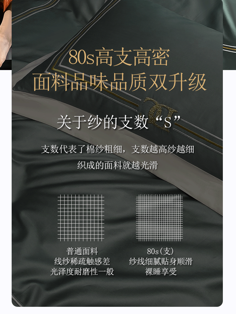 恒源祥家纺床上用品 80S奢品长绒棉四件套  雾青1DB21613
