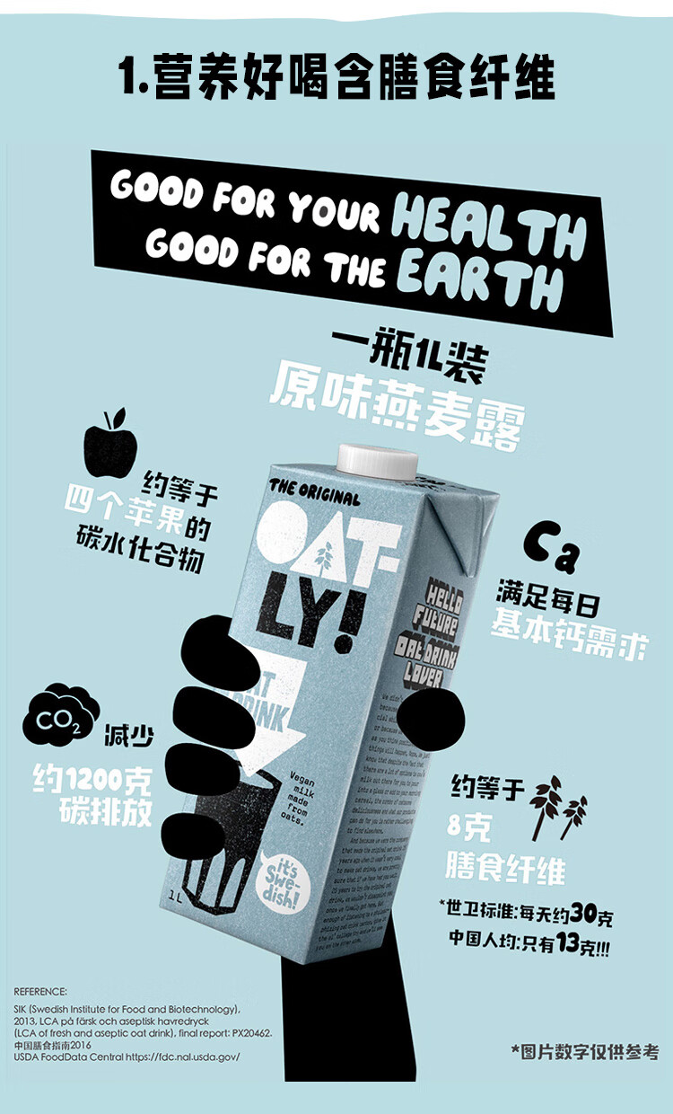 OATLY 燕麦奶谷物早餐奶植物蛋白膳食纤维饮料 原味低脂燕麦奶1L