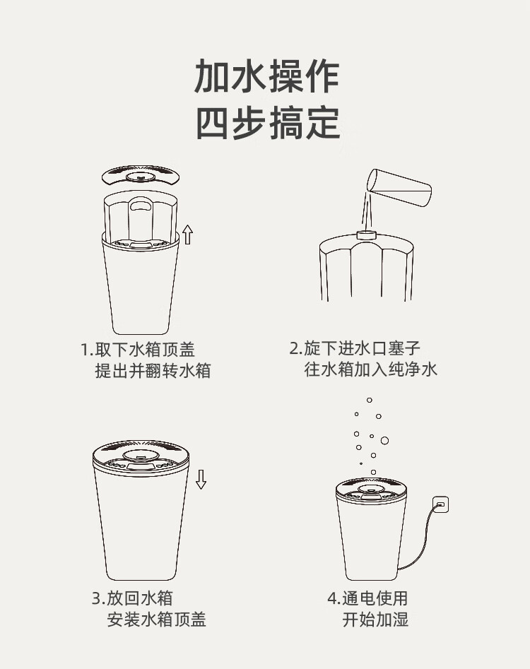 小熊（Bear）加湿器 JSQ-C40N3卧室婴儿 家用办公室迷你空气加湿器大雾量低噪桌面 高温 4升