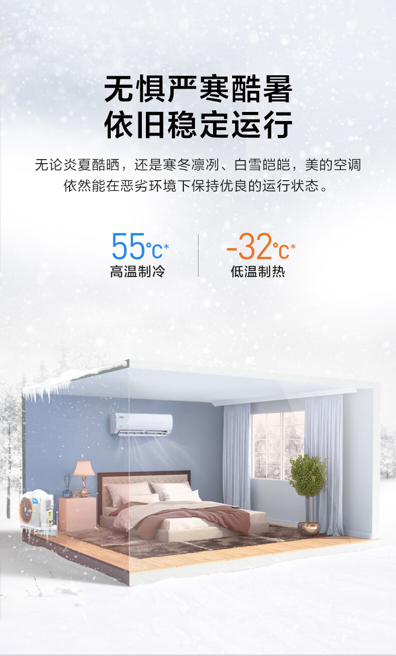 美的(Midea) 新三级能效 壁挂式空调大风口 智能变频冷暖空调挂机 1.5匹 KFR-35GW/N8MJC3A