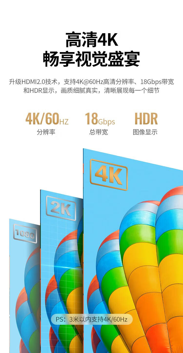 绿联 HDMI线工程级 4K数字高清线3D视频线 显示器数据连接线5米 10109