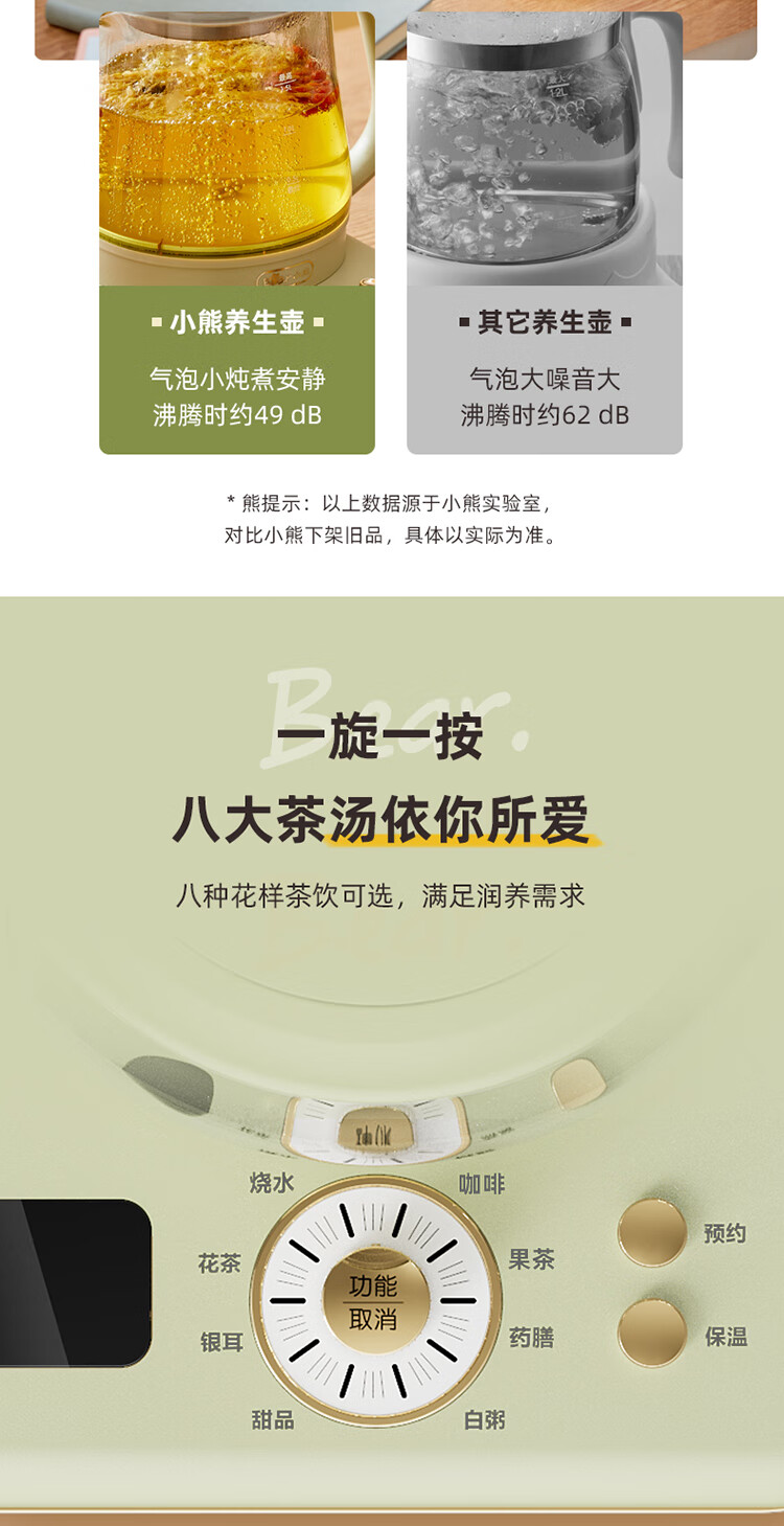 小熊（Bear）养生壶 YSH-D15X5 烧水壶 多功能花茶壶 煮茶器 减缓氧化电水壶 开水壶1.5升大容量