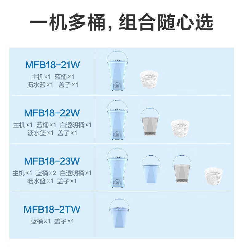 美的（Midea）内衣裤分桶洗衣机便携式洗袜子机迷你半自动家用宿舍婴儿童换桶洗衣机 MFB18-21W