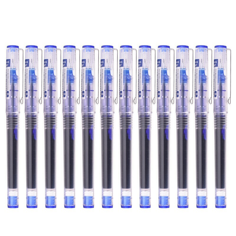 白雪(snowhite)X55可换笔芯中性笔直液式走珠笔针管型签字笔学生用笔0.5mm蓝色12支/盒