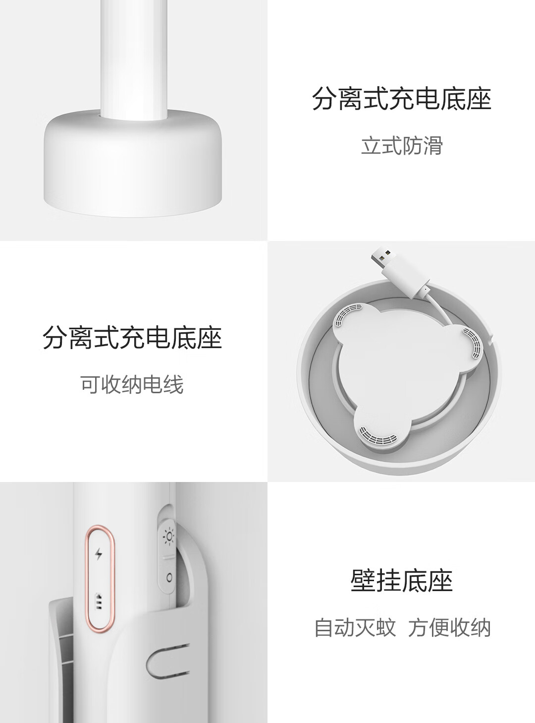 质零（Qualitell）小米有品电蚊拍灭蚊拍E1 充电式强力室内大网面电苍蝇拍带底座ZS9001 白色