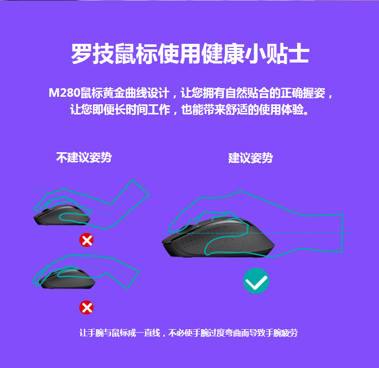 罗技（Logitech）M280鼠标 无线鼠标 家用商务办公鼠标 右手鼠标 带无线2.4G接收器黑色