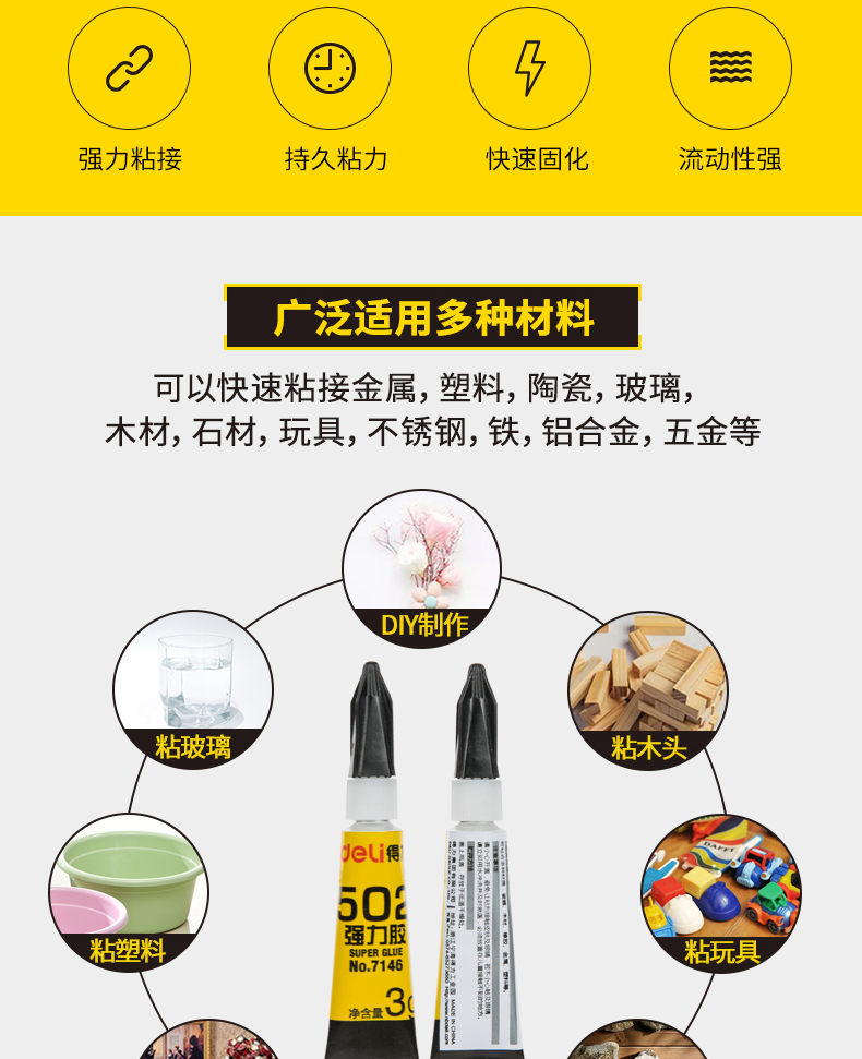 得力 (deli) 502强力胶水 快速粘合无色胶水 3g/支 办公用品 7146 16瓶装