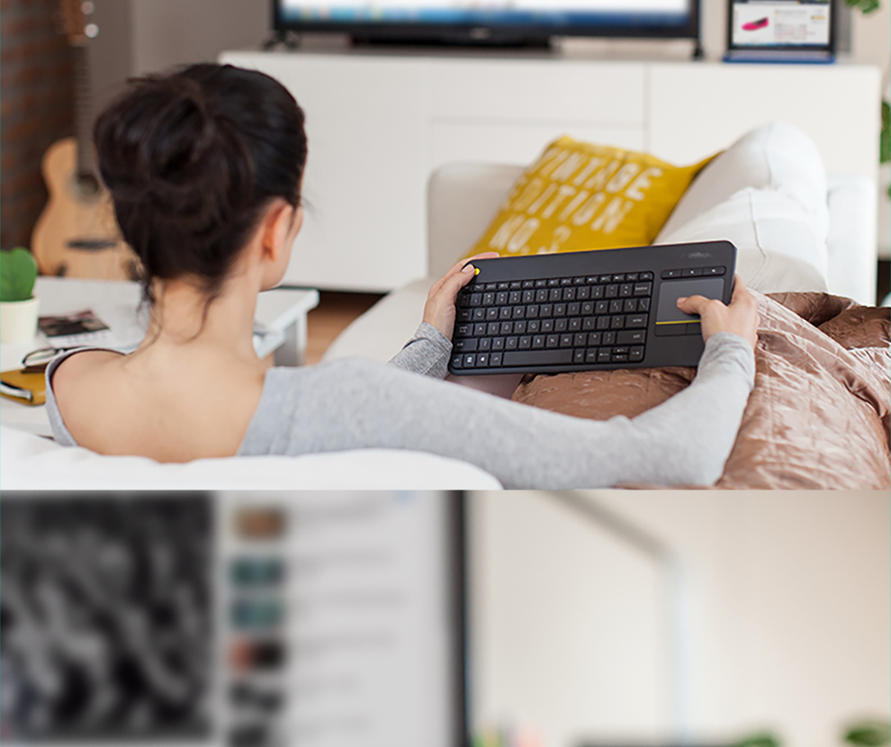 罗技（Logitech）K400Plus安卓智能电视键盘 电脑笔记本智能触摸面板无线触控键盘 带优联 黑色