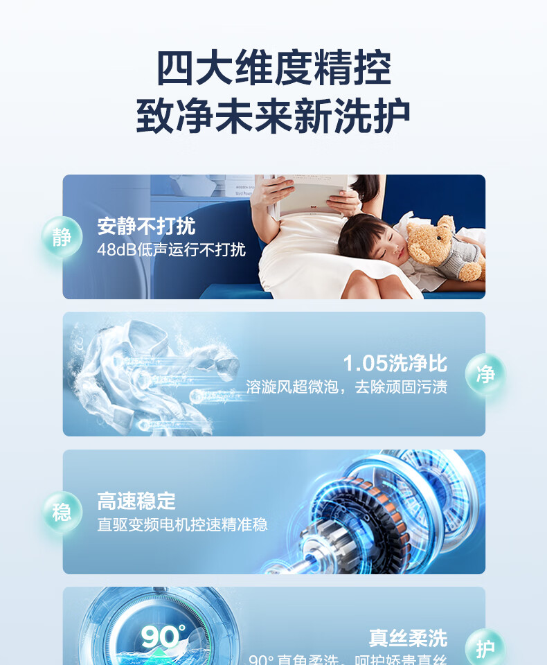 美的 (Midea)滚筒洗衣机全自动 10公斤变频直驱 真丝柔洗 京东小家 初见系列 MG100V70WD5