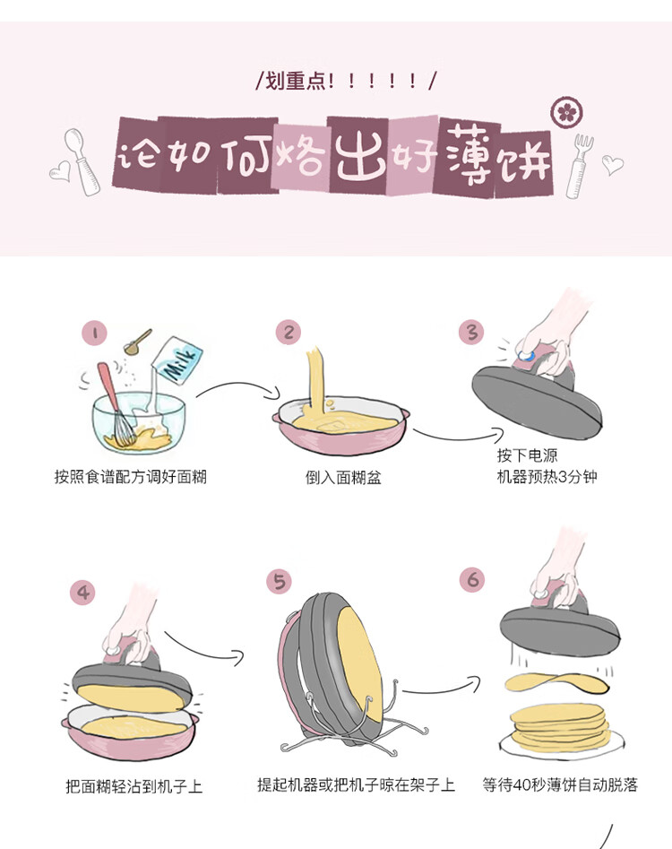 小熊（Bear）薄饼机DBC-A06D1 家用电饼铛 不锈钢煎饼机    春饼机 薄饼机 煎饼卷皮机 早餐机迷你不粘锅
