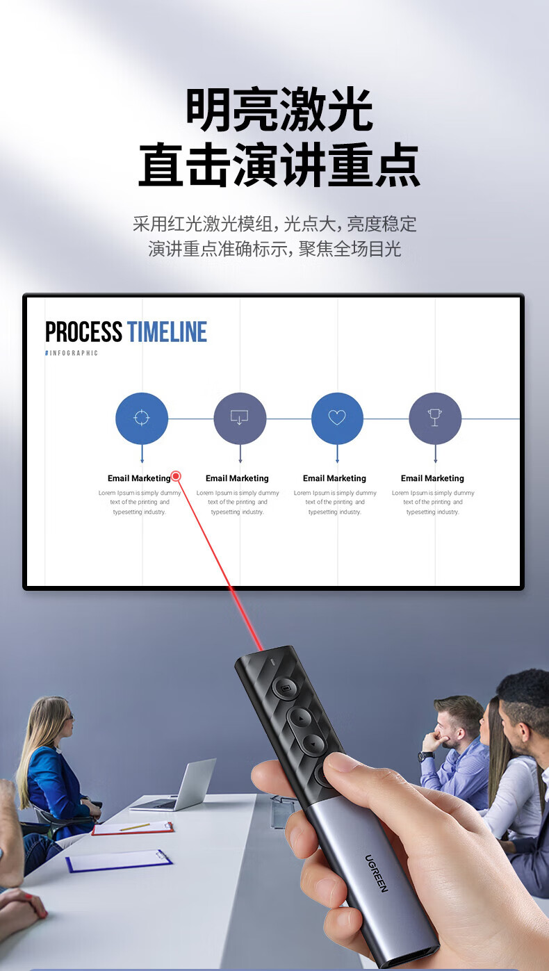 绿联 80136 PPT翻页笔 激光笔 多媒体课件教学演讲笔 电子教鞭 红外无线遥控 LP270