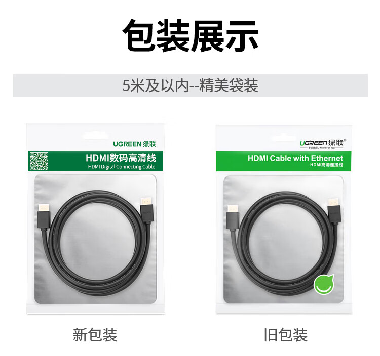 绿联 10109 HDMI线长线工程级 4K数字高清线3D视频线HD104 工程款-无磁环 5米