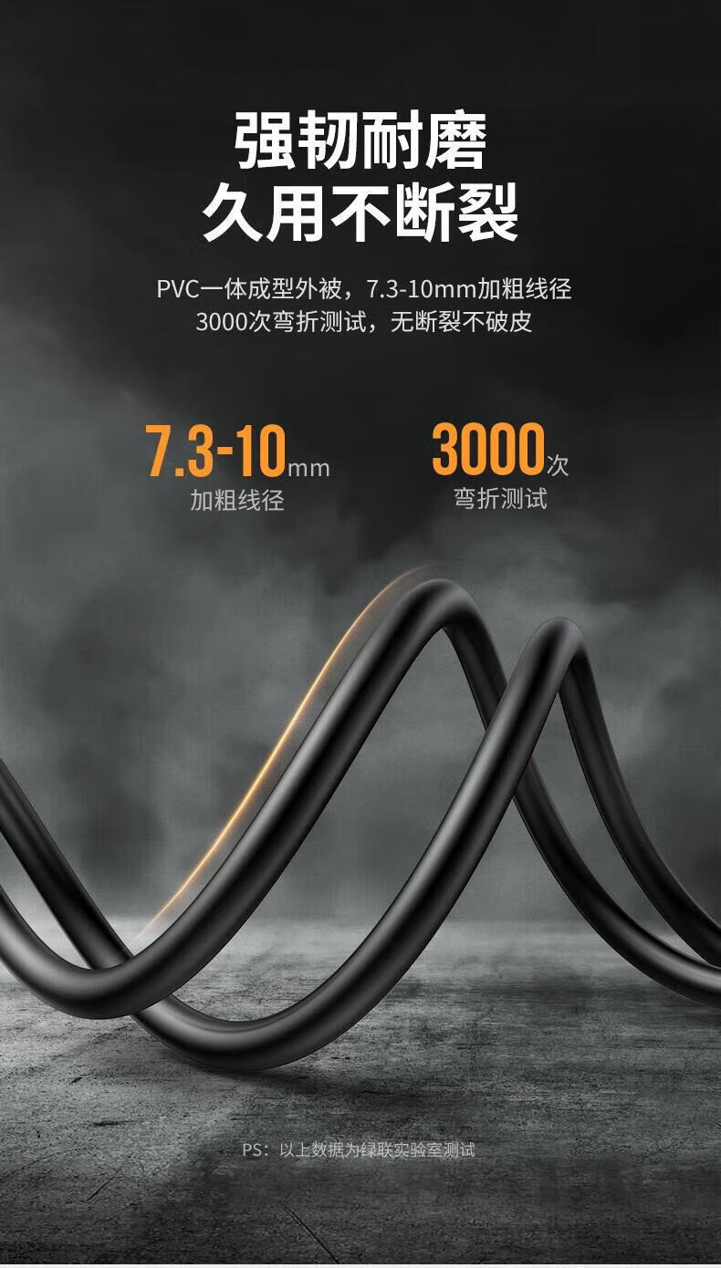 绿联 11185 HDMI线2.0版 4k数字高清线 HD101 3D视频线黄黑头扁线 支持笔记本电脑电视 2米