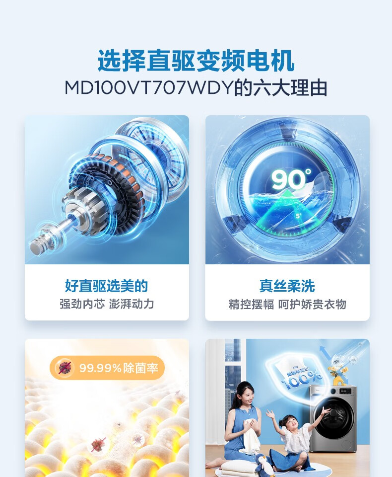 美的（Midea）洗衣机全自动洗烘一体 直驱变频羽绒服酒店商用洗衣机 MD100VT707WDY