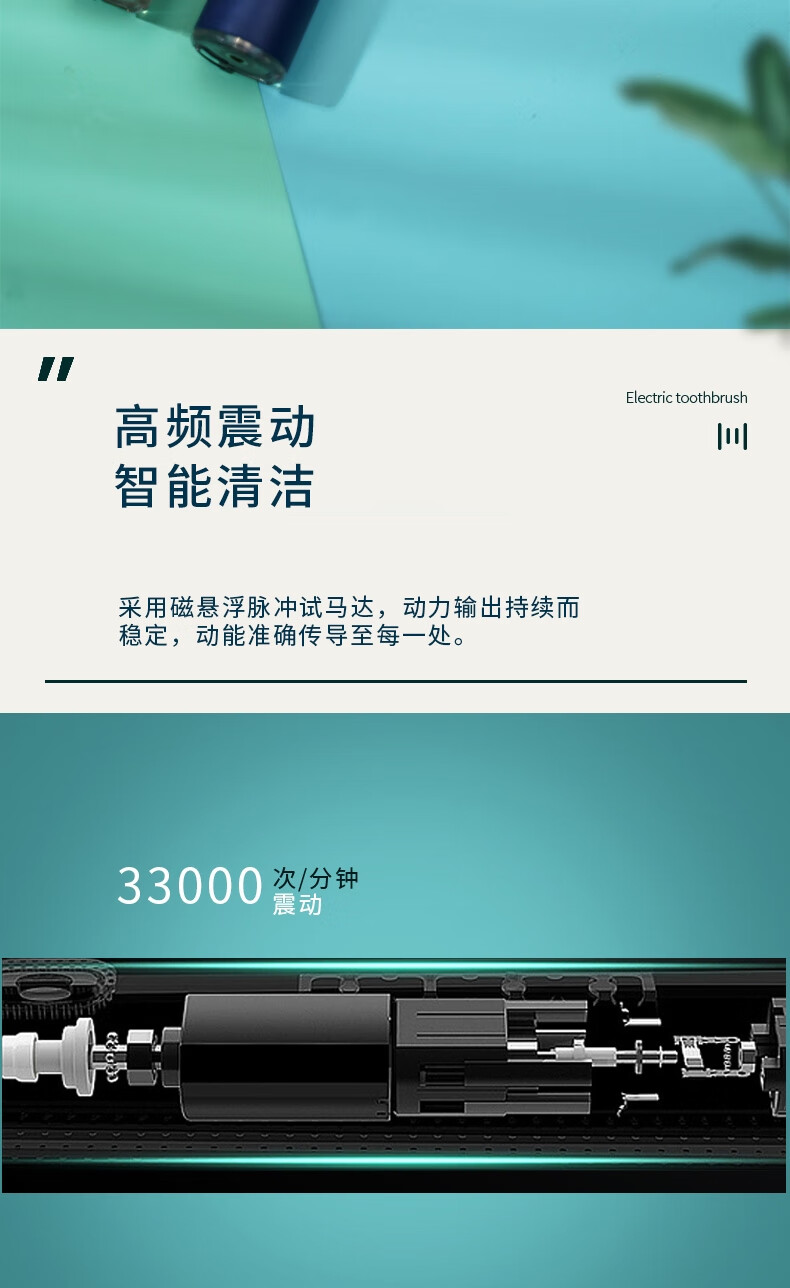 上亨（shangheng）电动牙刷声波震动磁悬浮马达美白电动牙刷美国杜邦软毛刷头情侣款男女款绅湛蓝SHZH-009