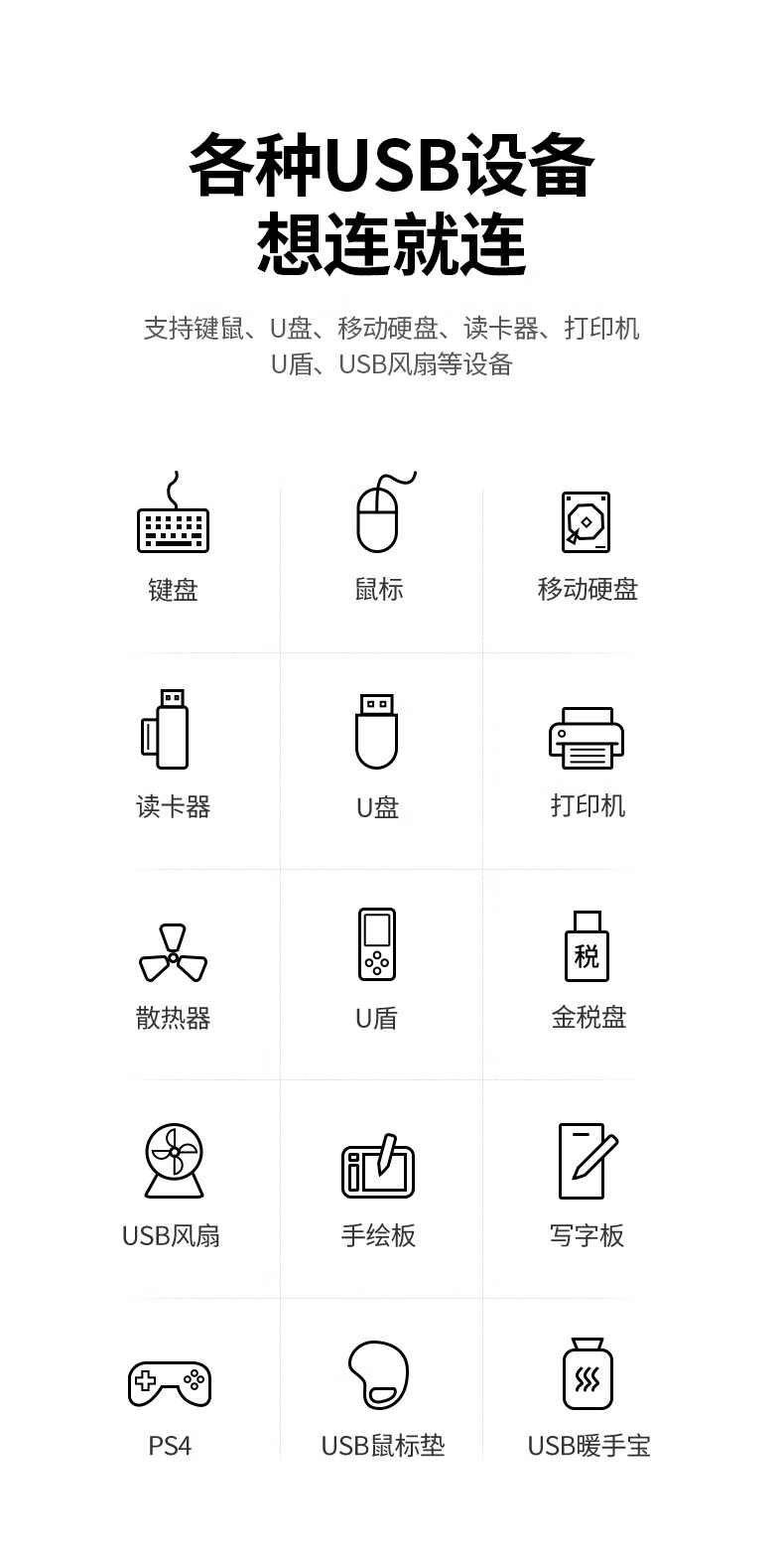 绿联 30778 USB3.0分线器 一拖七口高速扩展坞电脑接硬盘键鼠集线器 7口HUB延长线拓展坞 配12V2A电源 1米