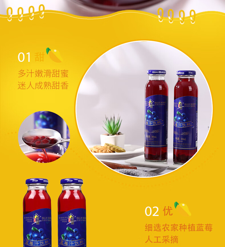 吕梁野山坡 饮料系列蓝莓汁饮料 果汁饮料300ml*8瓶