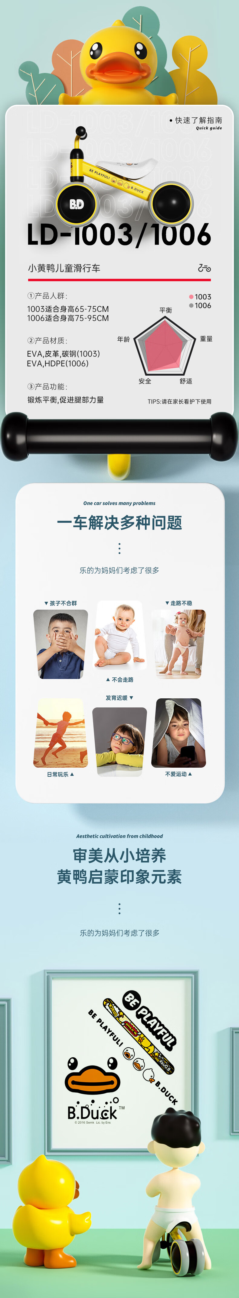 乐的儿童滑步车 平衡车无脚踏 宝宝四轮滑行学步车宝宝生日礼物童车溜溜车 1006小黄鸭