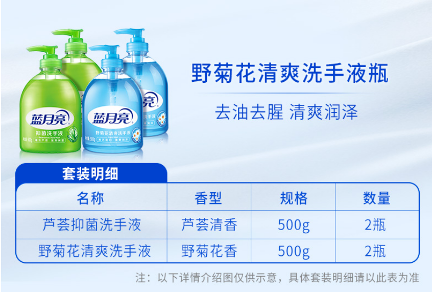 蓝月亮芦荟洗手液 抑菌洗手液500g*2+抑菌洗手液瓶补500g*2