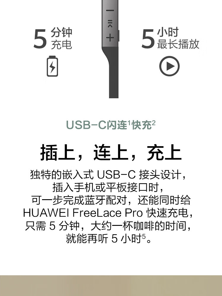 华为 FreeLace Pro 无线耳机/蓝牙耳机/运动耳机/智慧闪连快充/双重降噪耳机 晨曦白