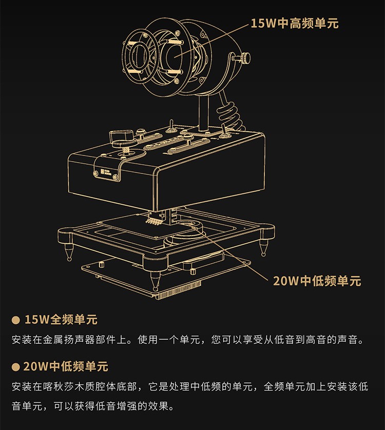 巫 喀秋莎 HiFi复古大功率蓝牙音响可调频功放家用大音量桌面音箱 木纹色（北上广三仓速发）