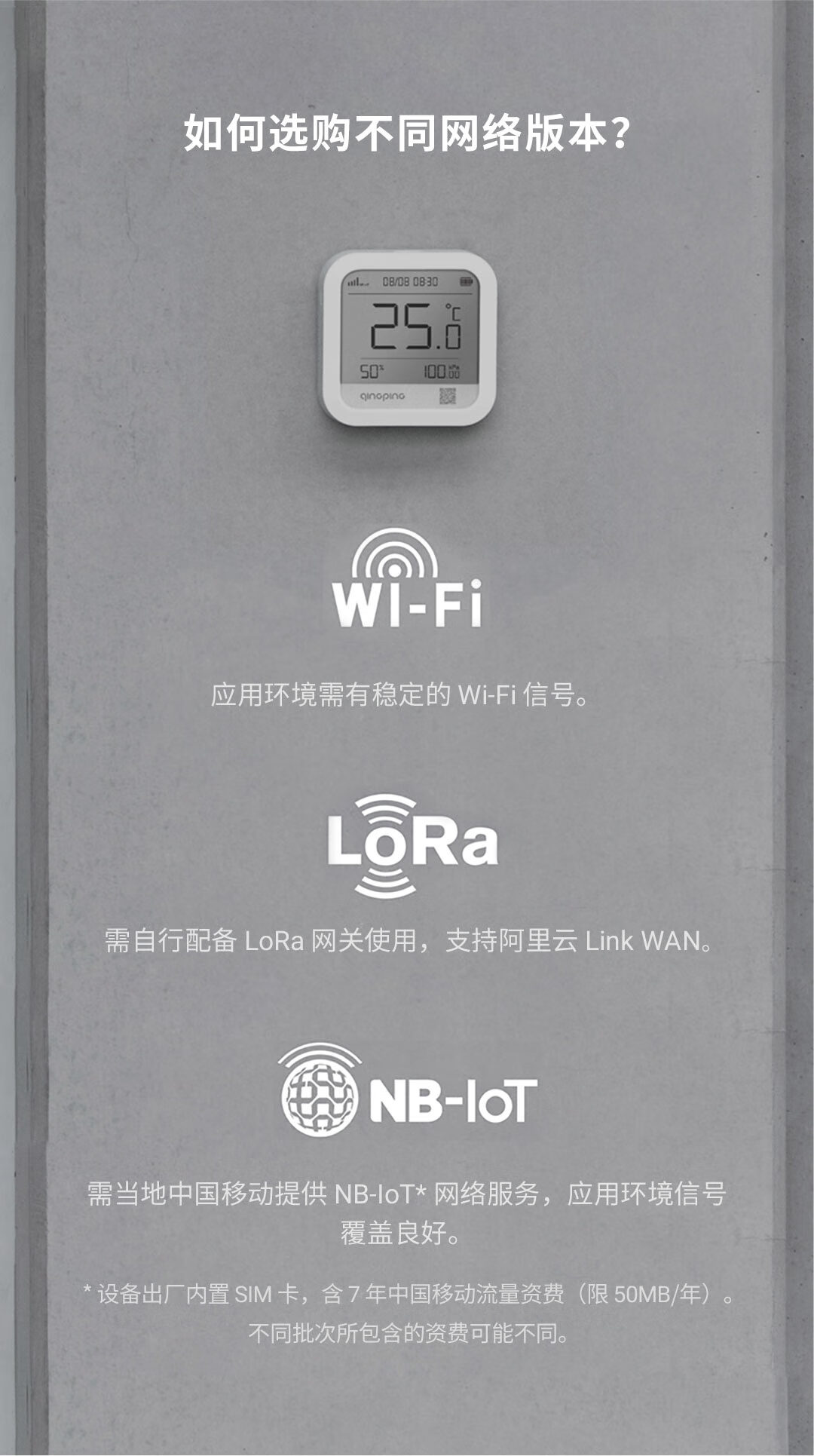青萍（Qingping）商用电子温湿度计 工业高精度无线记录仪智能远程报警充电室内大棚 NB-IoT 移动无气压版