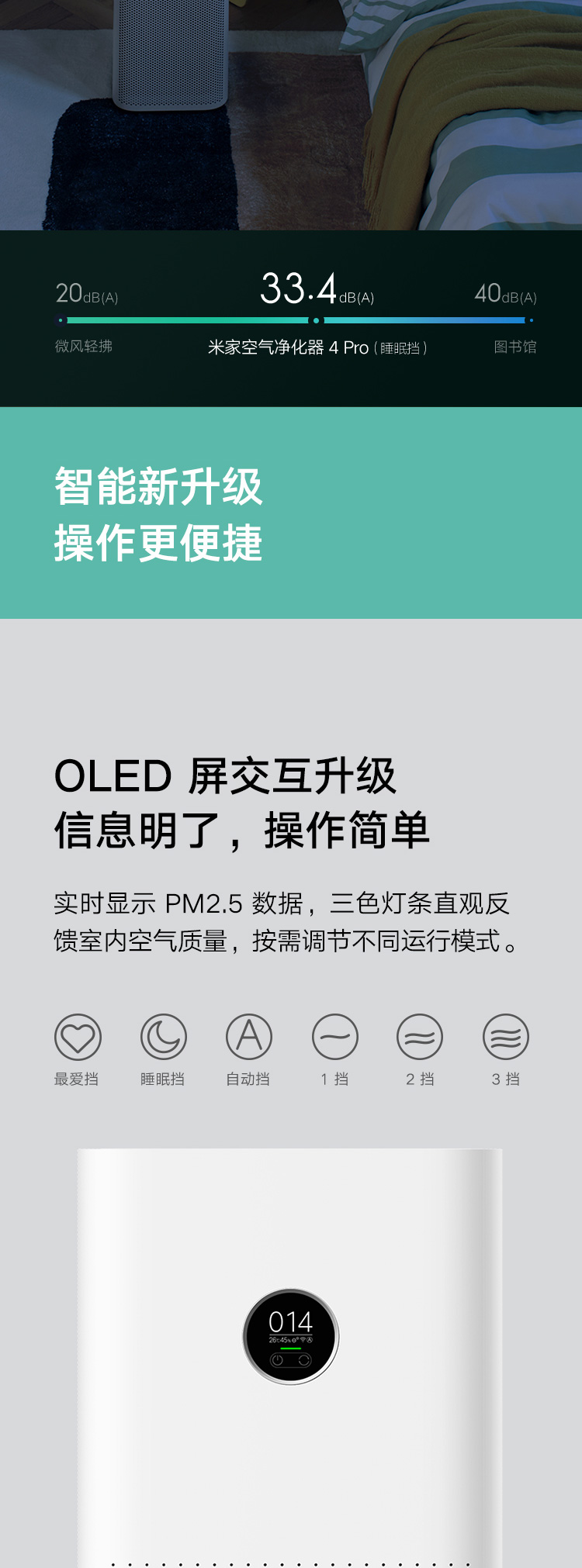 米家 小米空气净化器4Pro 家用除甲醛除菌除异味 清新负离子 低噪设计 经典爆款升级