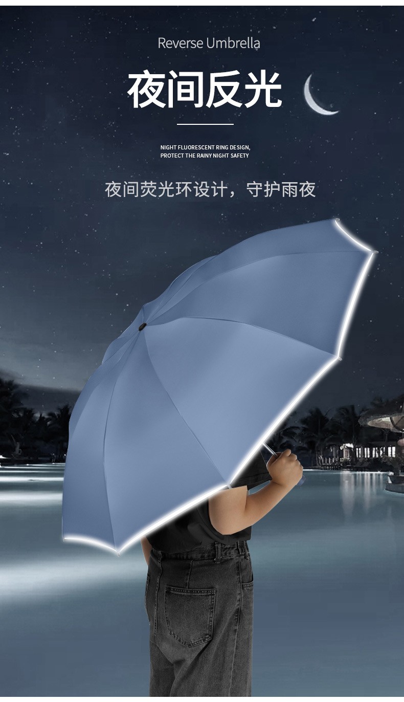 三极户外(Tri-polar)TP7027全自动晴雨伞遮阳遮光折叠太阳伞黑胶8K三折伞烟波蓝（自动）58*8k
