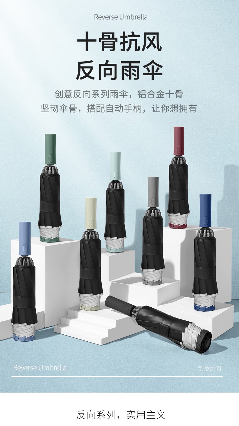 三极户外(Tri-polar)TP7027全自动晴雨伞遮阳遮光折叠太阳伞黑胶8K三折伞烟波蓝（自动）58*8k