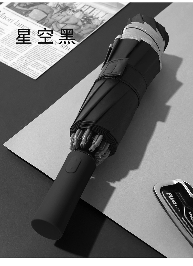 三极户外(Tri-polar)TP7034反向十骨带反光条雨伞反向伞汽车晴雨伞可折叠遮阳反面简约伞星空黑64*10k