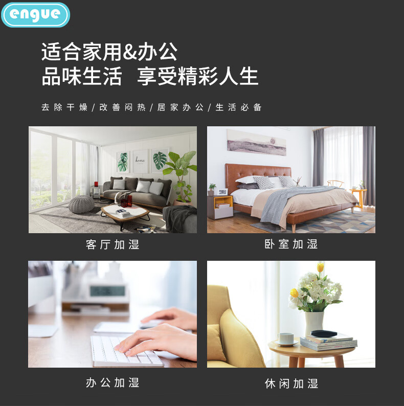 恩谷(engue)流光溢彩加湿器EG-020S 七彩灯光两档喷雾低噪运行断电保护 迷你便携白色