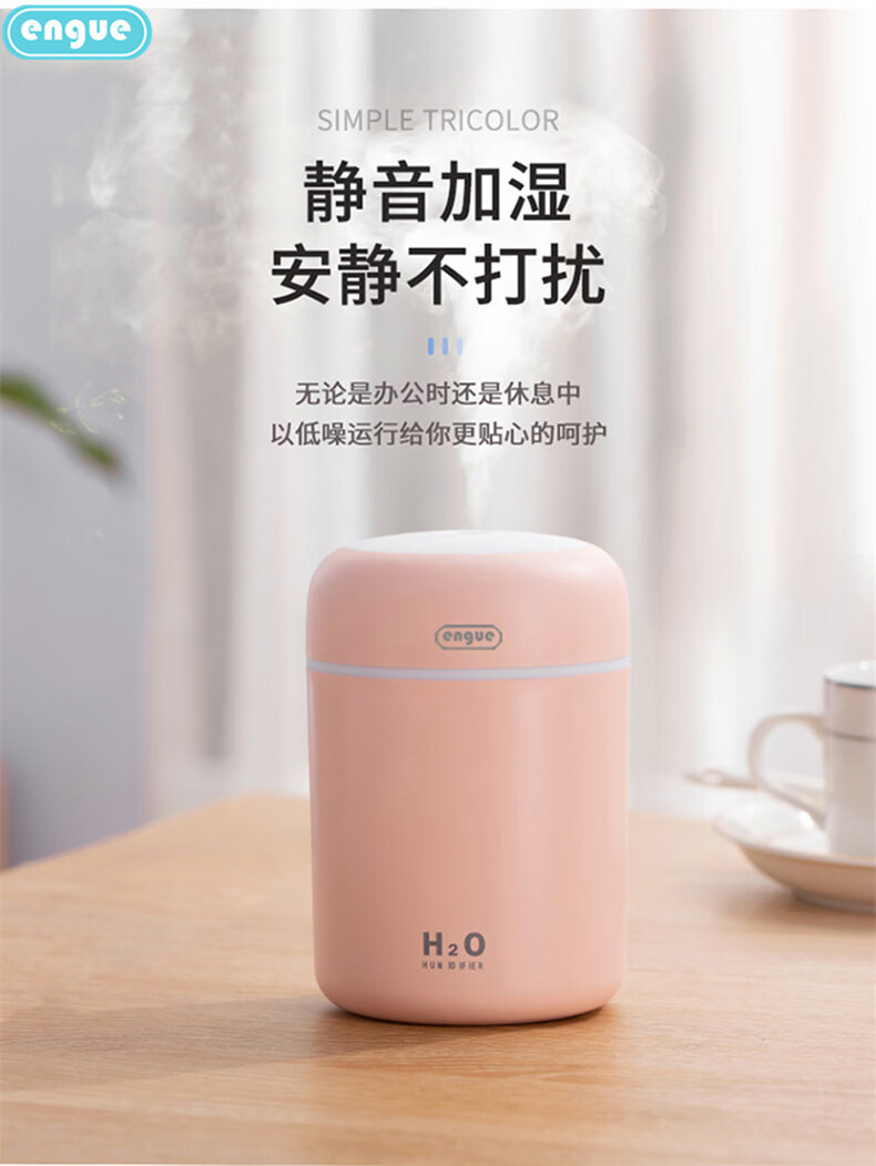 恩谷(engue)流光溢彩加湿器EG-020S 七彩灯光两档喷雾低噪运行断电保护 迷你便携白色
