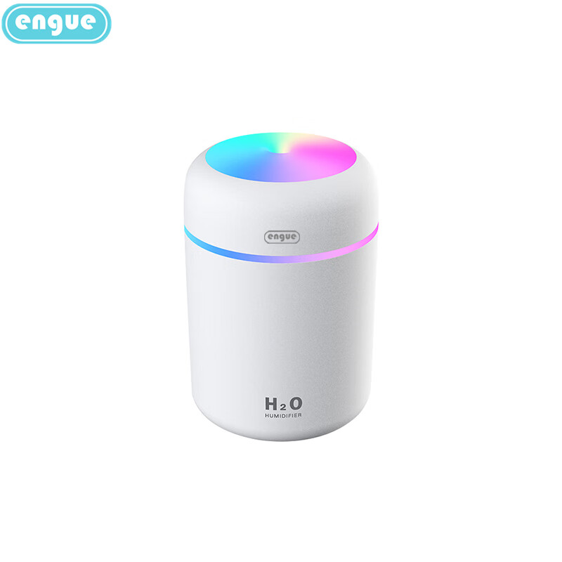 恩谷(engue)流光溢彩加湿器EG-020S 七彩灯光两档喷雾低噪运行断电保护 迷你便携白色