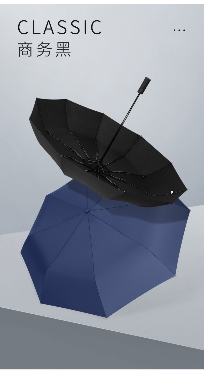 三极户外(Tri-polar)TP7036全自动雨伞折叠男女开收十骨双层晴雨两用伞简约三折伞黑胶商务黑64*10k