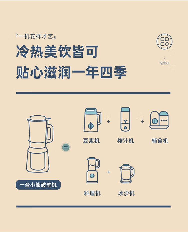 小熊（Bear）破壁机 多功能家用智能预约加热豆浆机 料理机 榨汁机 果汁搅拌机 辅食机 PBJ-C16G5小熊