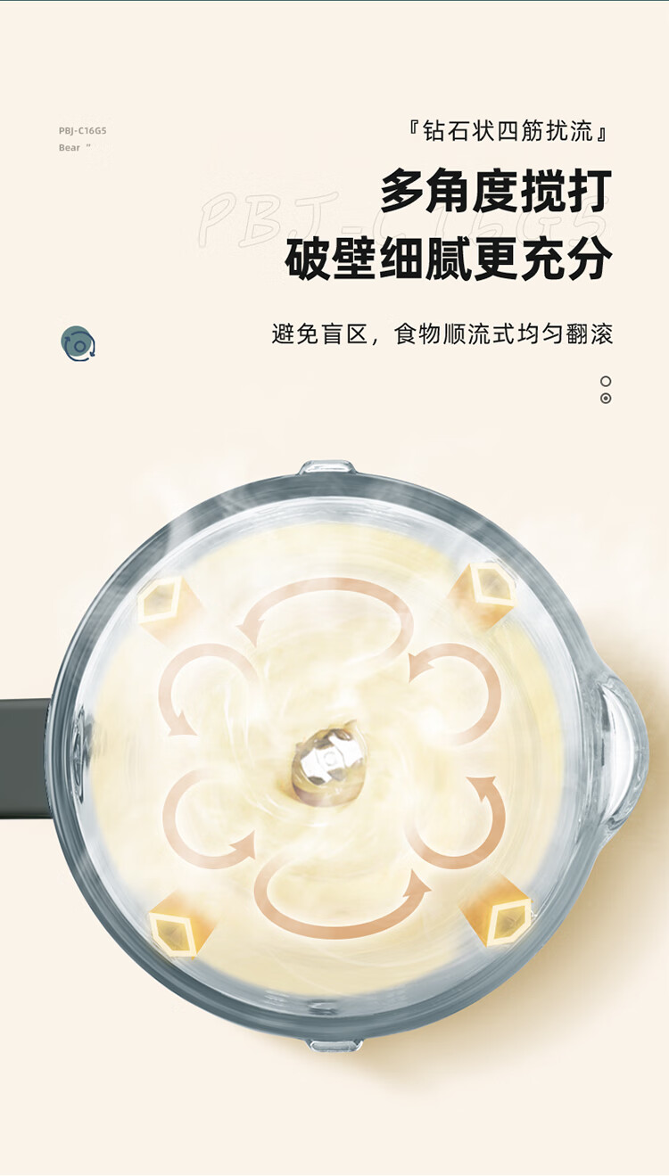 小熊（Bear）破壁机 多功能家用智能预约加热豆浆机 料理机 榨汁机 果汁搅拌机 辅食机 PBJ-C16G5小熊