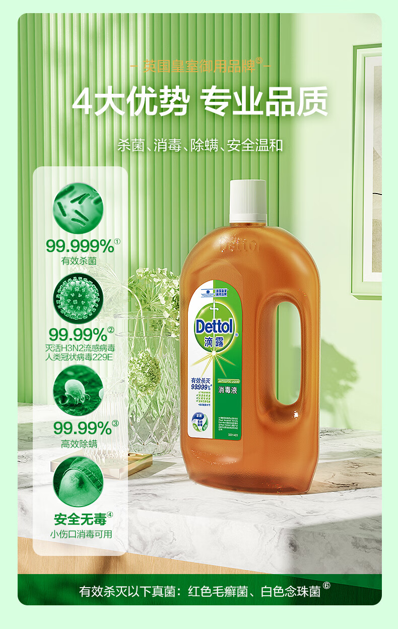 滴露（Dettol）消毒液1.2L 杀菌除螨 家居室内 宠物环境消毒水 衣物除菌剂 不含84酒精