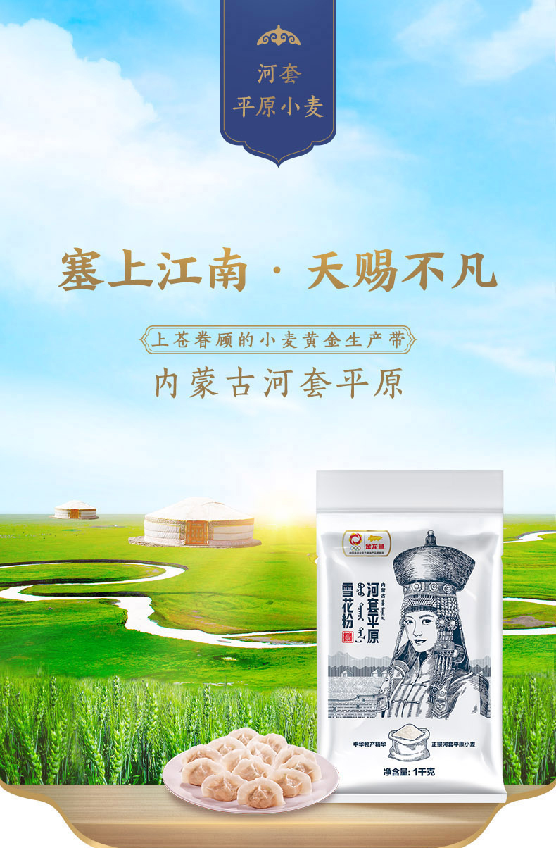 金龙鱼面粉 河套平原雪花粉小麦粉礼盒装(1kg*5袋) 5kg