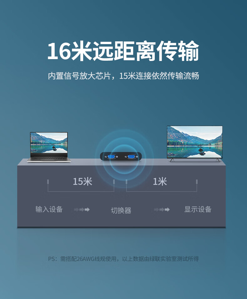 绿联 30711 VGA切换器2进1出 电脑视频切屏器二进一出分配器  接显示器VGA口共享屏幕 2进1出MM126