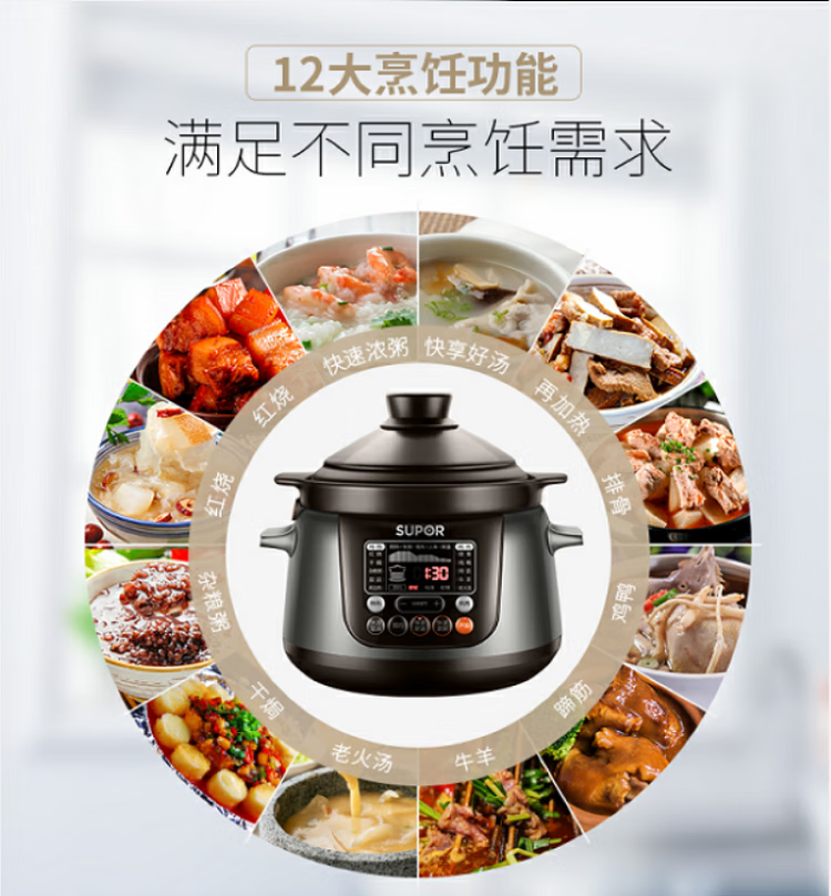 苏泊尔（SUPOR） TG40YC5-60  4升电炖锅 大容量 陶瓷煲汤锅 电炖盅养生锅