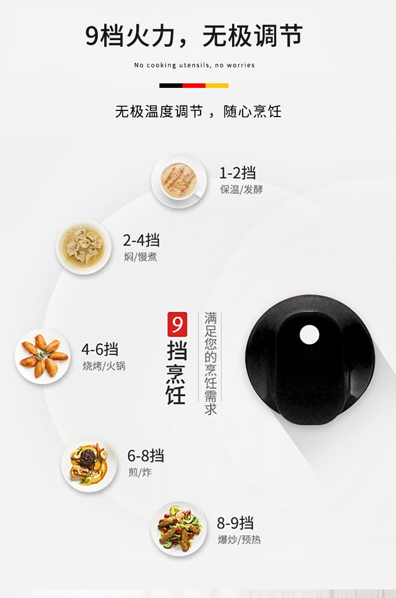 米技（MIJI）?电陶炉家用大功率德国米技炉煮茶炉微晶面板旋钮控温九档调节?2000W CDF1红色