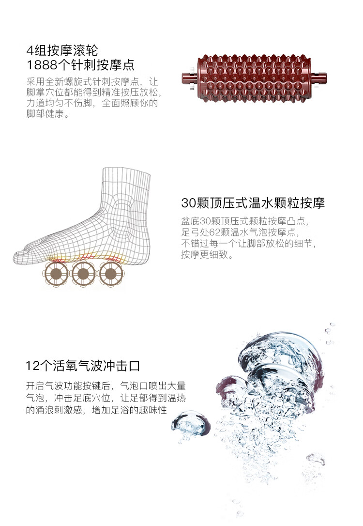 泰昌（Taicn）足浴盆脚动滚轮按摩洗脚盆泡脚桶气波按摩加热恒温家人熏蒸泡脚盆 TC-Z3211经典黑金款