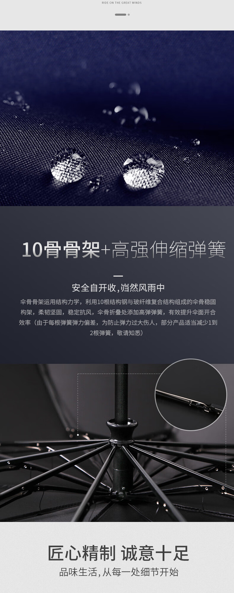 天堂伞 反向车用全自动自开收缩加固三折叠双人大号晴雨伞带电筒 光线2231140E墨绿