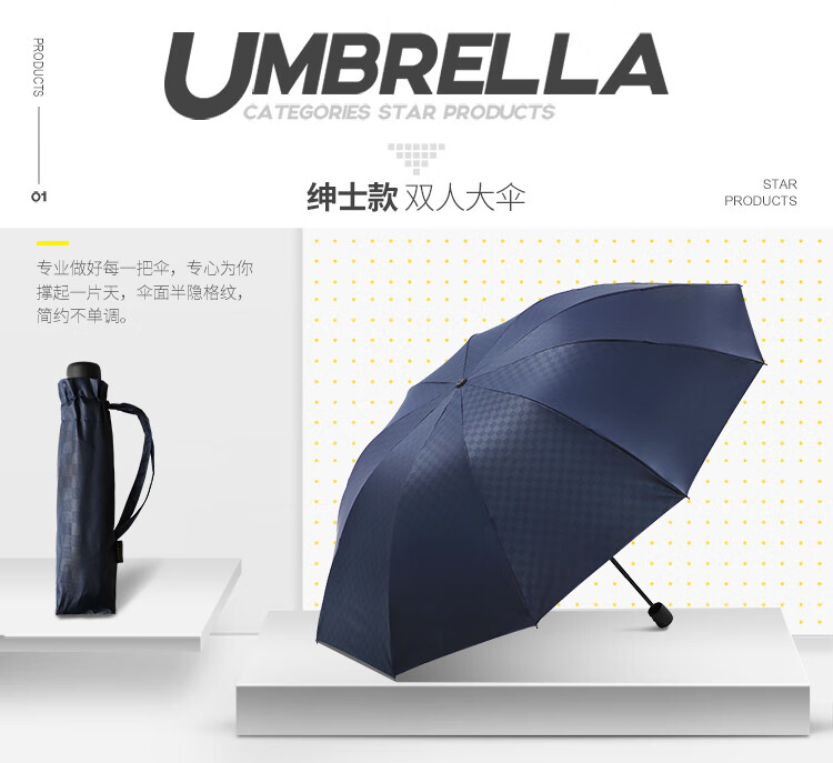 天堂伞 雨伞10骨双人超大号简约经典折叠便携学生晴雨两用三折晴雨伞 独具一格2231125E黑色