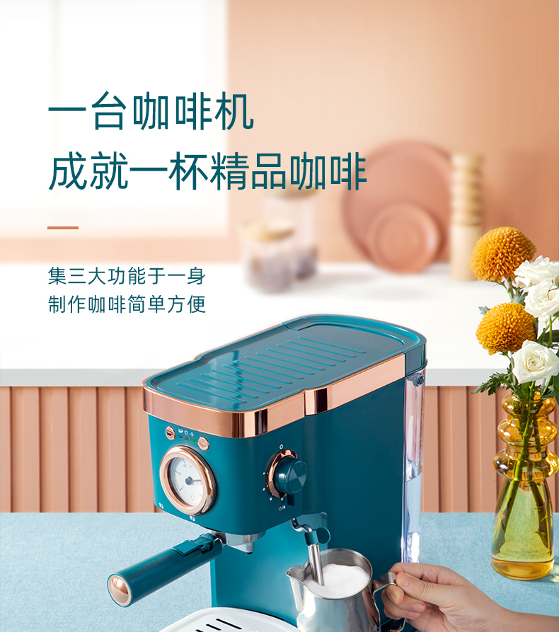 东菱（Donlim）咖啡机家用 意式20Bar高压萃取 可视化控温 蒸汽打奶泡 意式浓缩 DL-5700P