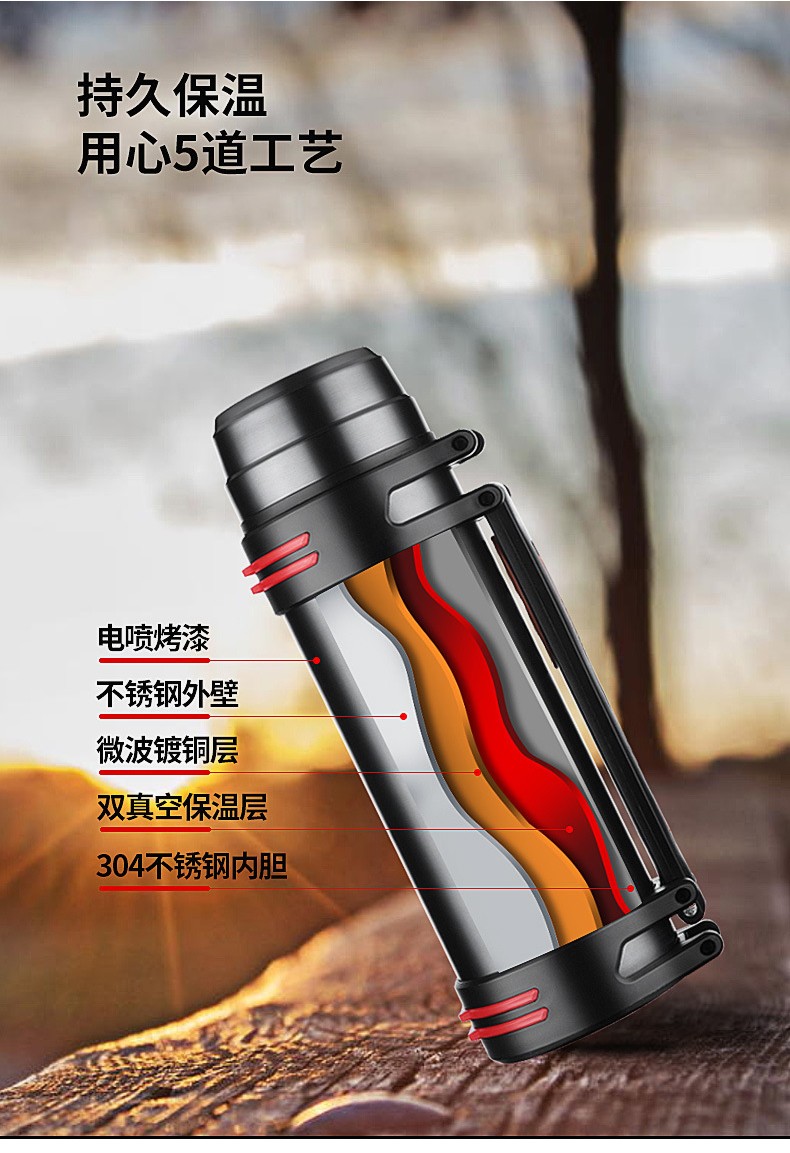 三极户外（Tri-polar）TP3622 户外车载旅行壶大容量真空保温壶304不锈钢保温杯3L睿智黑